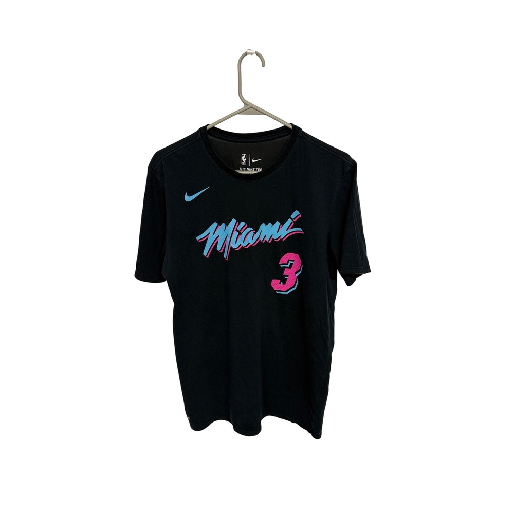Nike NBA Miami Heat Dwyane Wade Vice Nights T-Shirt Black Pink Blue Mens Medium
